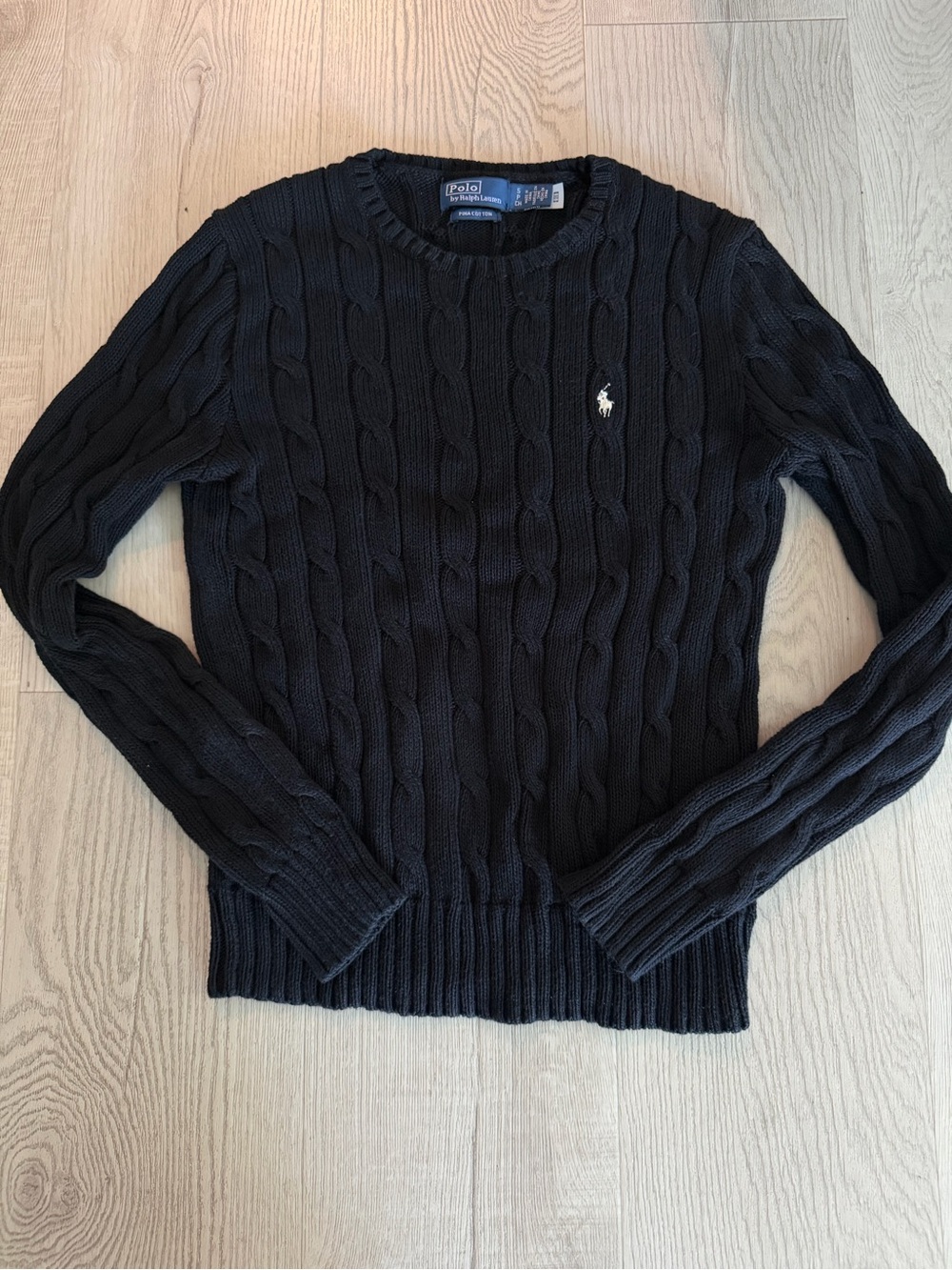 Polo Ralph Lauren Black Cable-Knit Cotton Crewneck Sweater Size Small - Picture 3 of 6